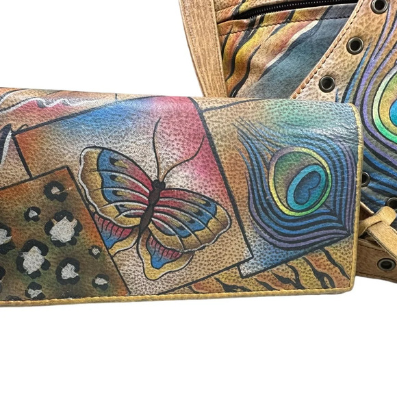 Anuschka Peacock Animal Print Leather Crossbody Bag & Wallet Set - Picture 6 of 12